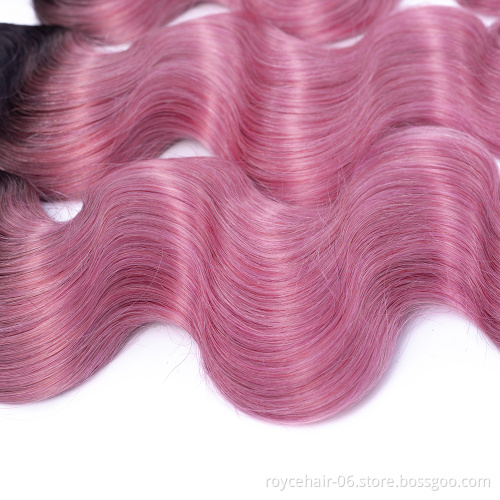 Royce Virgin Indian Raw Temple Hair 100% Human Hair curly Bundles with closure OT colors Body Wave 1B Pink Two Tone color